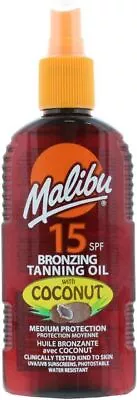 Malibu Bronzing Tanning Oil With Coconut SPF 15 Water Resistant 200ml • £7.99