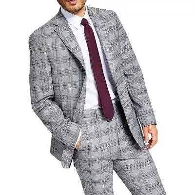 Alfani Mens 44S Slim-Fit Black White Plaid Suit Jacket Blazer • $49.99