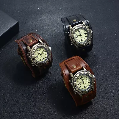 Leather Men Buckle Strap Simple Retro Fashion Punk Watch Pin Men's Watch Vintage • $16.90