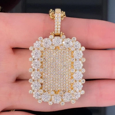 $2395 • Buy 14K Yellow Gold 4.50Ctw Natural Diamond Dog Tag Pendant $7500 Retail