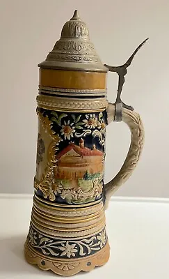 Vintage 11.5  Wind-Up Musical Frankfurt German Beer Stein  W/ Pewter Lid • $39