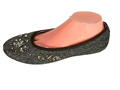 Talbots Womens Brown Ballet Flat Shoes Size 9 Rhinestones Sequins Tweed • $31.49