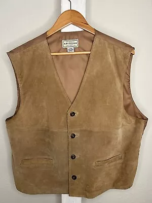 Vintage Arizona Waistcoat Western Leather Gilet Beige Suede Vest Size XL Tan • $28.95