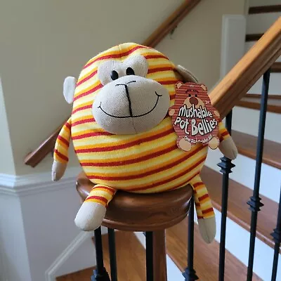 Mushable Pot Bellies Monkey Plush Orange Yellow Stripes 87% Foam Beads 5+ • $41.99