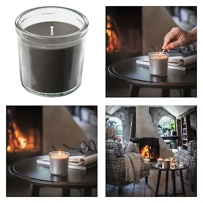 IKEA ENSTAKA Scented Candle In Glass Bonfire/grey 20 Hr • £6.22