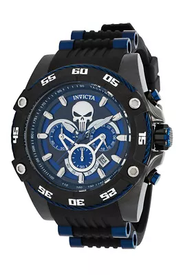 Invicta Marvel Punisher Men's 52mm Black Blue Limited Ed Chrono Watch 35366 RARE • $135.80