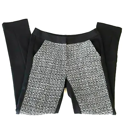 $10.79 • Buy Metaphor Womens Pants Size 6 Contrast Panels Tweed Black Zip Flat Front Pockets