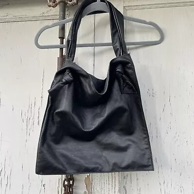 Zara Leather Tote Bag Women’s Black Medium Super Soft Four Knot Detailed Handles • $45.92