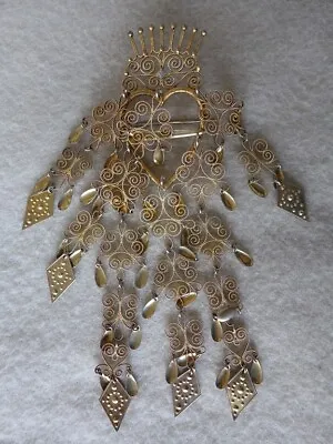 Vintage Norwegian Silver With Gold Gilt (solje) Wedding Dangle Brooch By Marius • £252.69