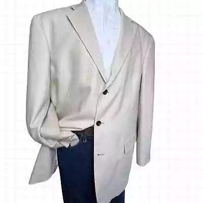 Mens Silk & Wool Tan Sport Coat Suit Jacket Blazer Cream Nautica Size 48 Long • $45