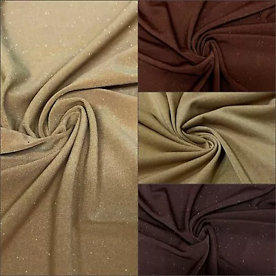Polyester ITY Matte Jersey 2 Ways Stretch With Gold Glitters Fabric • $5.99