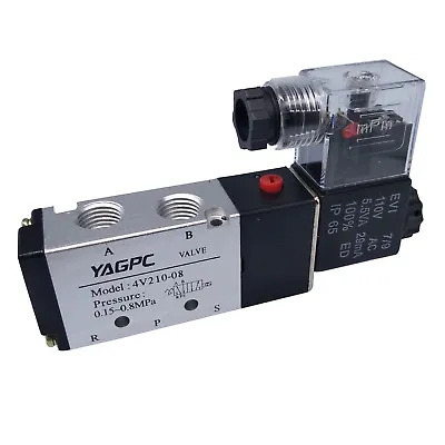 US Stock 110VAC Pneumatic Electric Solenoid Air Valve 5 Way 2 Position 4V210-08 • $16.41