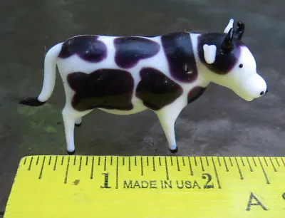 Miniature Cow Bull Figurine White Purple Black Art Blown Glass 1.5  Tall X 2.5  • $8.50