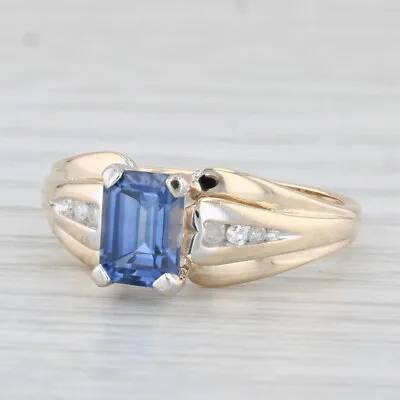 1.45ctw Blue Lab Created Sapphire Diamond Ring 10k Yellow Gold Size 6.75 • $169.99