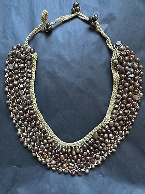 Original Vintage French Necklace - Brown Pearl Attached On A Golden Metal Thread • $199