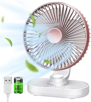 USB Desk Fan 7000mAh Rechargeable Battery Operated Table Fan 4 Speeds 9inch • £19