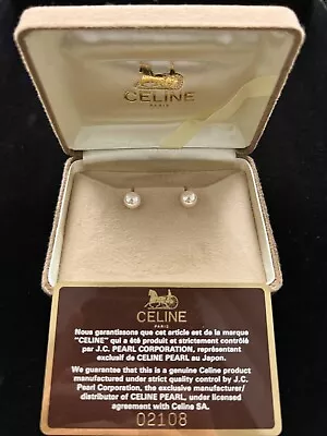 Vintage Signed CELINE Pearl 750 Gold-18 Carat Screwback Earrings • $810