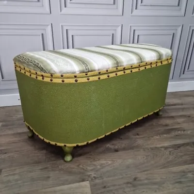 Retro Vintage Green Lloyd Loom Trunk Linen Storage Blanket Box Chest Ottoman • £59.99