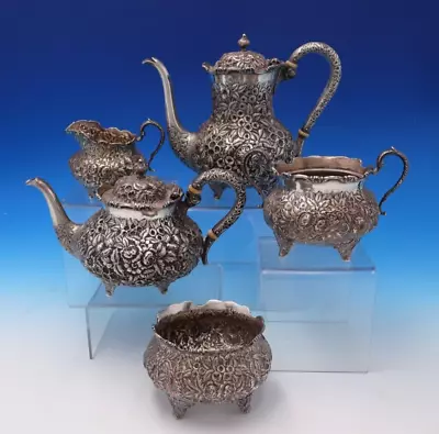 Repousse By Hennegan Bates And Co Sterling Silver Tea Set 5pc (#7569) Heirloom • $2565