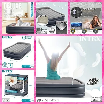 Intex Dura-Beam  Air Bed With Built-In Pump | Double | 42cm High | Fibre Tech • £55