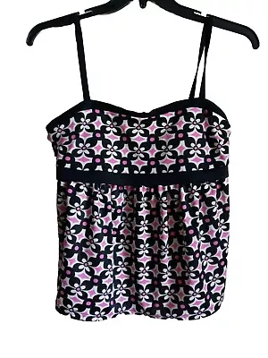 A Shore Fit Tankini Swim Top Pink Black White Floral Tummy Separates Size 14  • $15.89