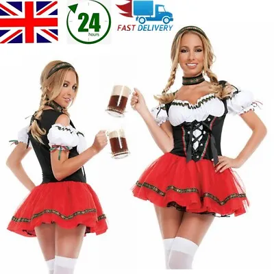 UK Women Oktoberfest Dirndl Beer Maid Costume German Bavarian Fancy Dress Outfit • £13.99