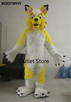 Long Fur Yellow Husky Wolf Dog Mascot Costume  Cosplay Fursuit Easter Carnival • $789.55