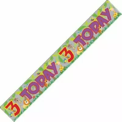 2.6M UNISEX ANIMALS 3RD Happy Birthday Foil Party Banner Decoration Boys Girls • £2