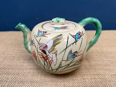 Lovely Antique Vintage Japanese Pottery Teapot With Hand Painted Birds • £25