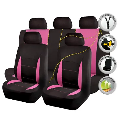 $39.99 • Buy Car Seat Covers Universal Set Polyester Split 40/60 50/50 Fit Airbag Pink Black