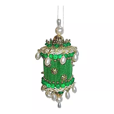 Vintage Beaded Sequin Green Christmas Ornaments Kitsch Retro Xmas • $16