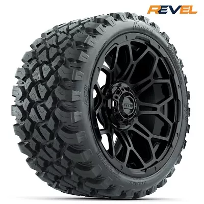 Set Of 4 GTW 15  Bravo Matte Black Golf Cart Wheels W 23x10R15 Nomad AT Tires • $1339.95