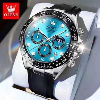 Watches For Men Chronograph Analog Quartz Watch Moon Phase Silicone Diamond • $32.31