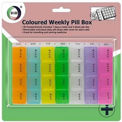 Weekly Pill Box 7 Day 28 Compartment Tablet Organiser Medicine Storage Dispenser • £3.15