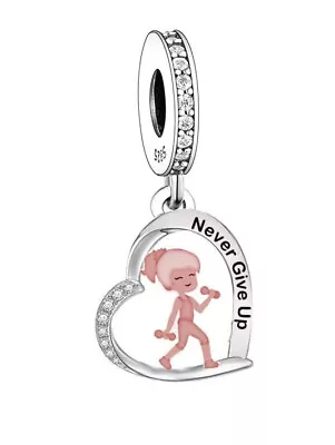 Sterling Silver 925 🌸 Never Give Up Gym Weights Workout Heart Charm Gift • £16.50