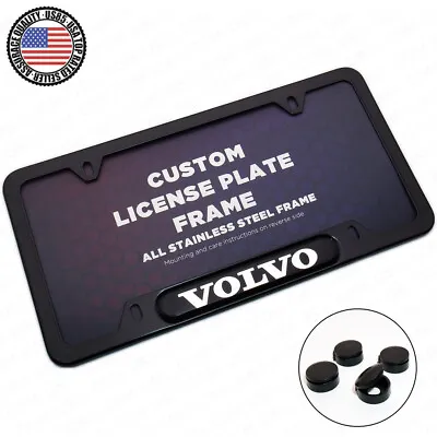 Black Stainless Steel Front Rear Emblem License Plate Frame Cover Gift - Volvo • $19.99