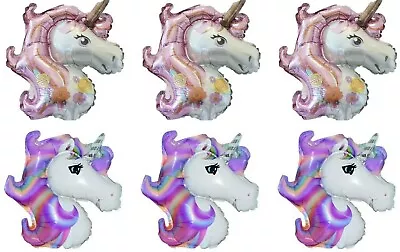 6pcs Mini Pink And Purple Unicorn Heads Air Fill Foil Balloon Party Decoration • £3.99