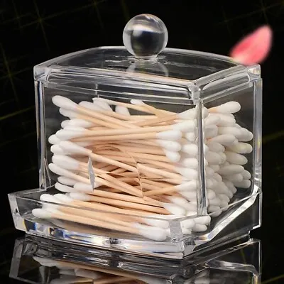 Q Tip Holder Cotton Swabs Dispenser Clear Acrylic Holder Qtip Q-Tip Makeup NEW • $5.99