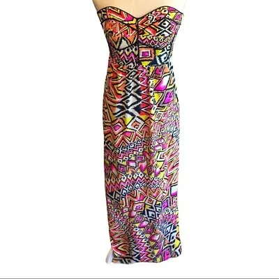 Alice & Trixie XS Maxi Dress 100% Silk Strapless Colorful Print Dress Cocktail • $24.90