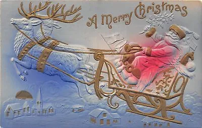 $8.50 • Buy J40/ Santa Claus Christmas Postcard C1910 Reindeer Sleigh Gold-Lined 117