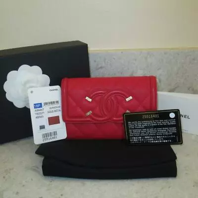 $749.99 • Buy Chanel Red Caviar Leather Medium Classic Flap Coin 6 Card Holder Wallet $925+TAX