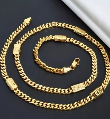 18kt Clad Italy 20  X 7mm Versace Style Charms With Flat Cuban Link Necklace • $24.96