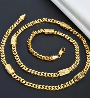 18kt Clad Italy 22  X 7mm Versace Style Charms With Flat Cuban Link Necklace • $24.96