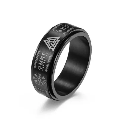 Rotatable Viking Amulet Stainless Steel Ring For Men Black-Hiphop Jewelry Size 6 • $0.01