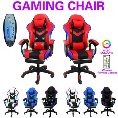 LED Gaming Chair Recliner Footrest Office Computer Executive Racer PU Seat • $116.10