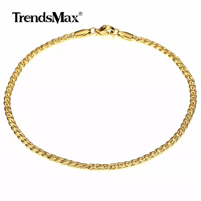 3mm Gold Plated Stainless Steel Curb Link Chain Anklet For Men Women Gift 10inch • $7.49