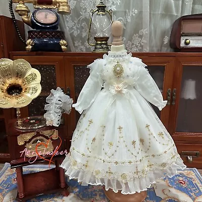 Blythe 1/6 1/4 1/3 BJD Doll Clothes Gold Embroidery White Court Dress + Headwear • $22.67