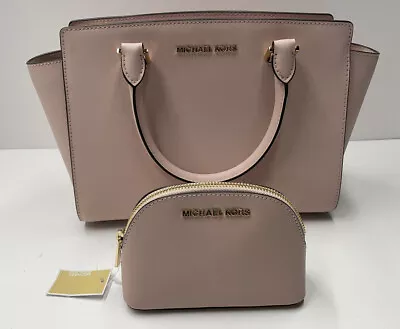 NEW NWT MICHAEL KORS Selma Saffiano Leather Satchel W/ Travel Pouch Wallet Pink • $149