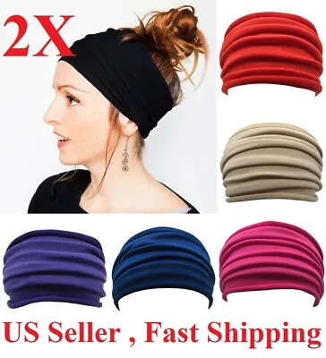 2pcs Elastic Stretch Wide Head Band Hairband Running Yoga Turban Women Head Mask • $4.99