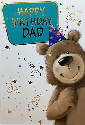 DAD BIRTHDAY GREETING CARD CUTE BEAR PARTY HAT 7”x5” FREE P&P • £1.99